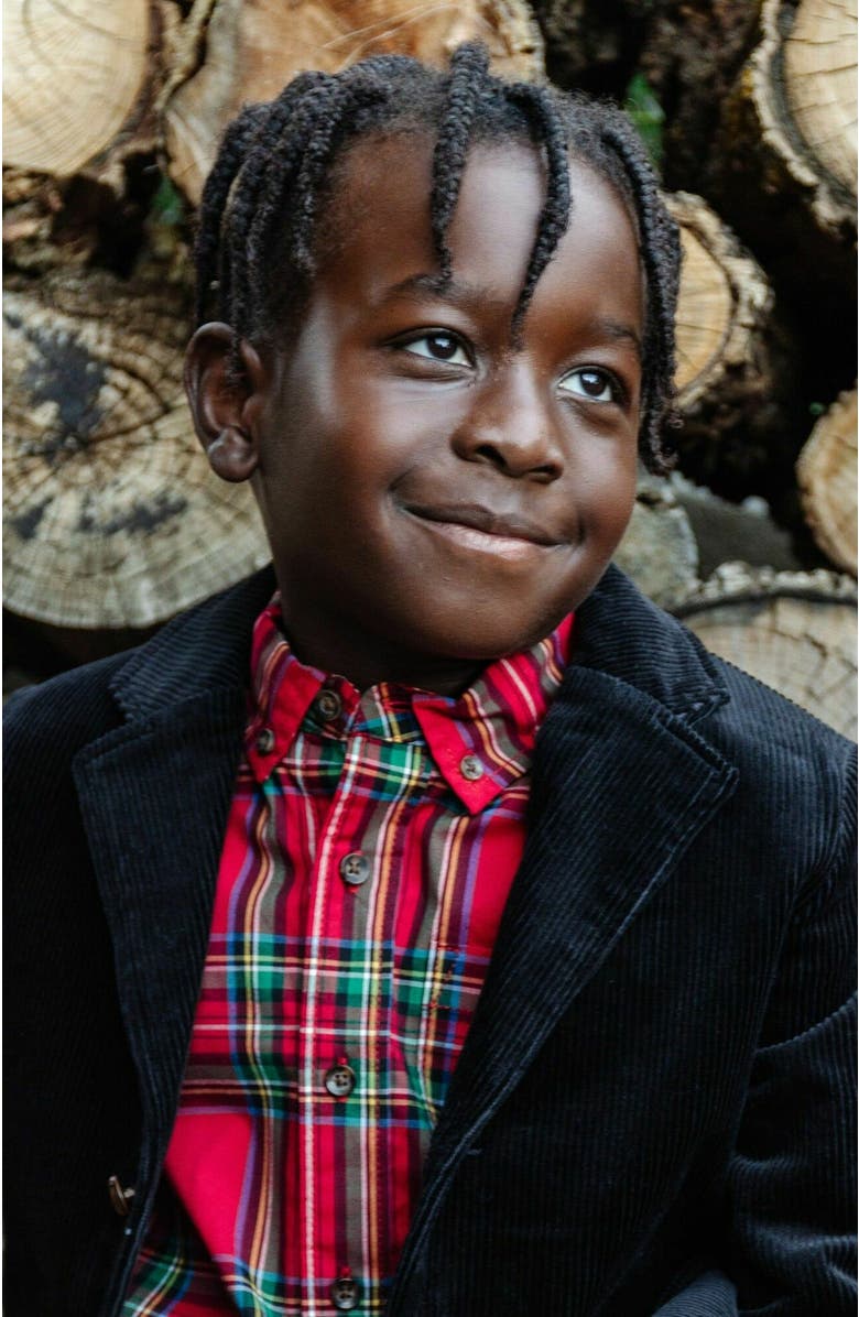 Hope & Henry Baby Boys' Organic Stretch Poplin Shirt, Infant, Alternate, color, Red Holiday Tartan