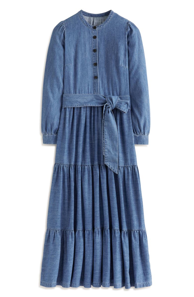 Boden Alba Long Sleeve Tiered Denim Maxi Dress, Alternate, color, 
