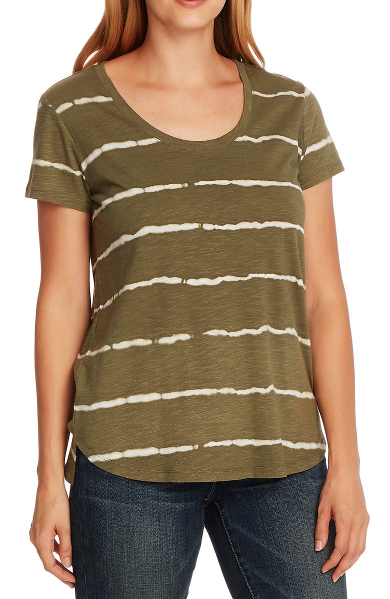 Vince Camuto Linear Whispers Cotton Blend T-Shirt, Main, color,