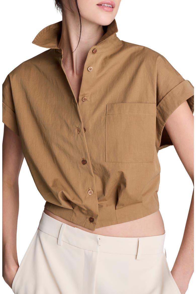 Cap Sleeve Crop Button-Up Shirt, Main, color, MESQUITE