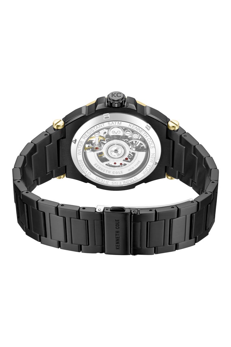 Skeleton Black Automatic Bracelet Watch, 42mm, Alternate, color, BLACK
