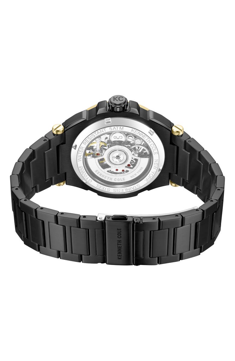 Kenneth Cole New York Skeleton Black Automatic Bracelet Watch, 42mm, Alternate, color, Black