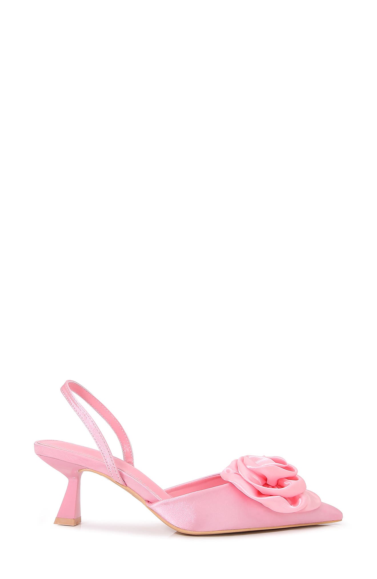 Camellia Satin Rose Slingback Kitten Heel Pump, Alternate, color, PINK