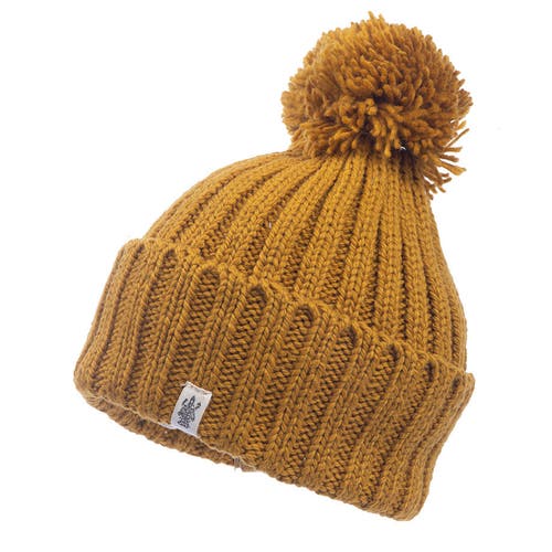 Nirvana Designs Park Fold Rib Pom Beanie In Honey