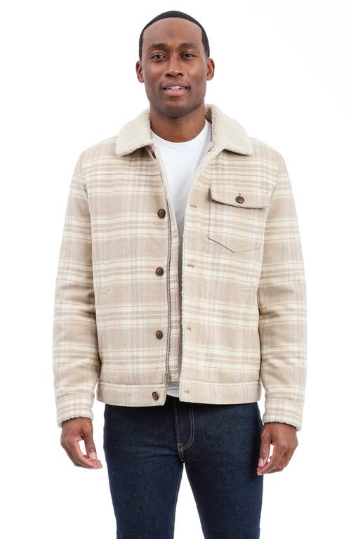 Lucky Brand Plaid Faux Shearling Lined Trucker Jacket In Neutral