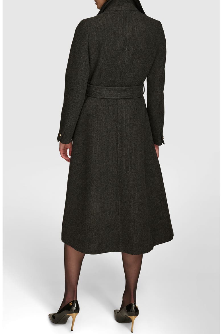 Rib Belted Wool Blend Wrap Coat with Bib, Alternate, color, BLACK