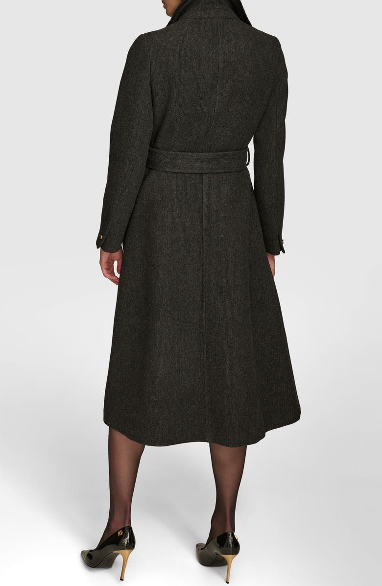 Donna Karan New York Rib Belted Wool Blend Wrap Coat with Bib, Alternate, color, Black