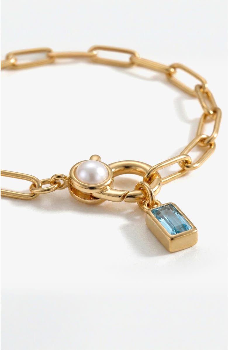 Mint & Lily Paperclip Bracelet with Pearl Accent with Dainty Baguette Birthstone Charm, Alternate, color, April Diamond