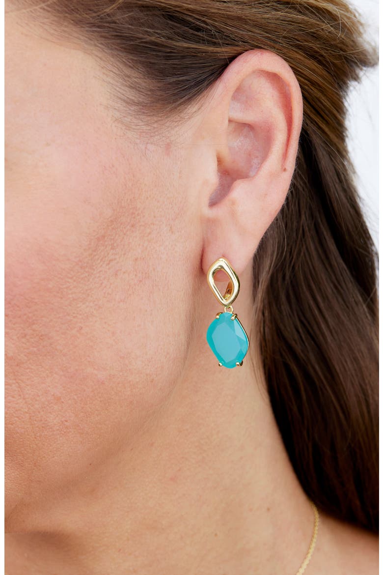 Faceted Stone Drop Earrings, Alternate, color, AQUA/ YELLOW GOLD