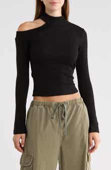 Normana Cold Shoulder Funnel Neck Knit Top