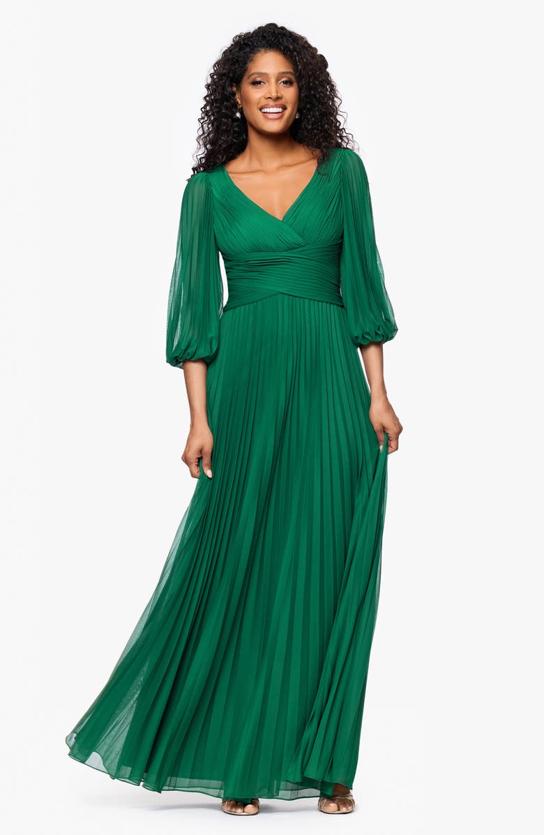 Betsy & Adam Pleated A-Line Dress, Alternate, color, Green
