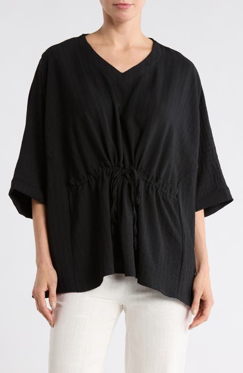 V-Neck Drawstring Waist Boxy Top