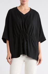 PATRIZIA LUCA V-Neck Drawstring Waist Boxy Top