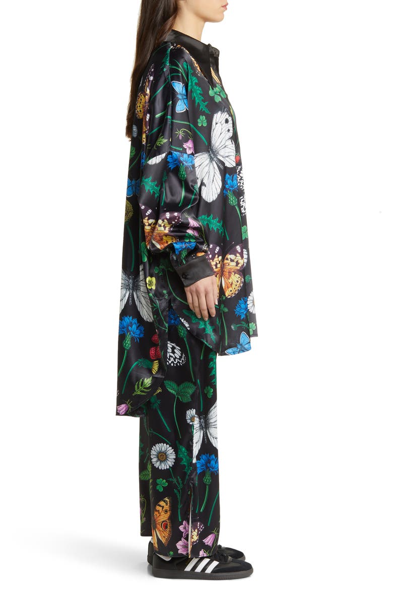 Posh Floral Oversize Satin Button-Up Shirt & Pants Set, Alternate, color, FOLKLORE