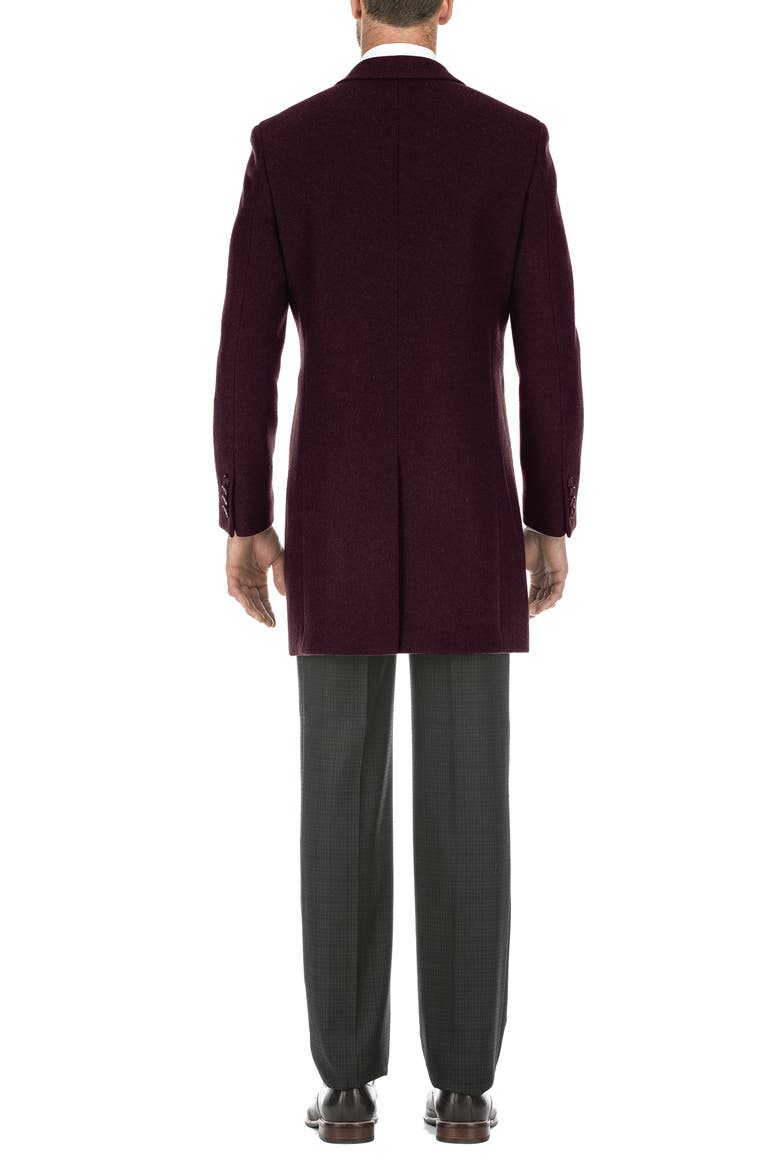 Wool Blend 3-Button 3/4 Length Top Coat, Alternate, color, BURGUNDY