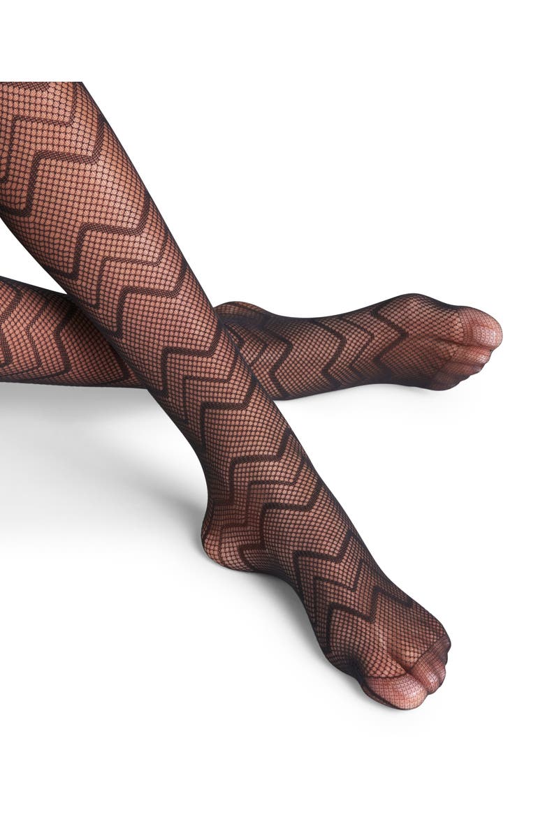 Body Wave 20 Denier Sheer Patterned Tights, Alternate, color, Black
