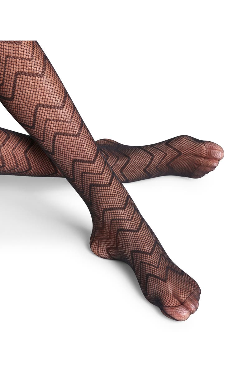 Falke Body Wave 20 Denier Sheer Patterned Tights, Alternate, color, Black