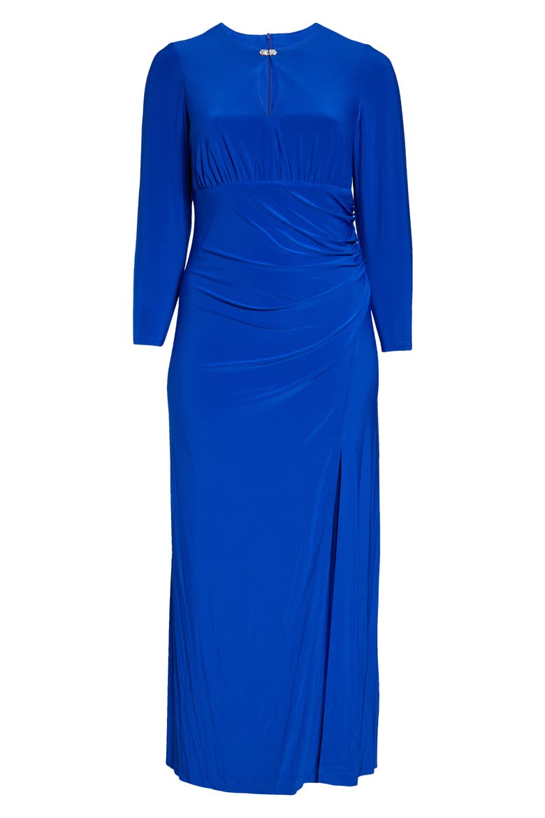 Rhinestone Detail Keyhole Neck Long Sleeve Gown, Alternate, color, ROYAL