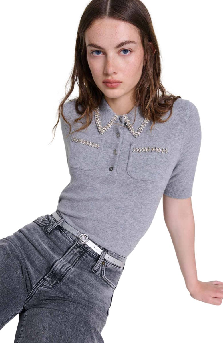 maje Knitted sweater with rhinestones, Alternate, color, 