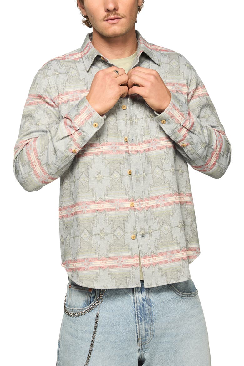 Geometric Jacquard Cotton Button-Up Overshirt, Main, color, BLUE MULTI