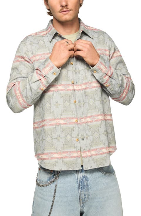 Geometric Jacquard Cotton Button-Up Overshirt