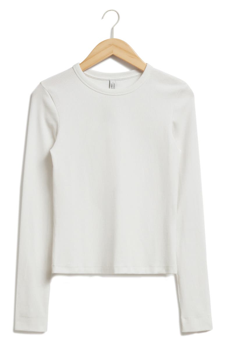 Rib Long Sleeve Cotton T-Shirt, Alternate, color, WHITE LIGHT