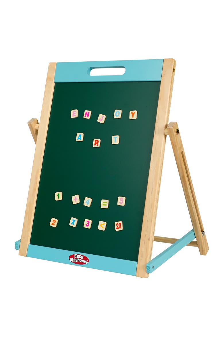 Wooden Tabletop Art Easel Doublesided Magnetic Chalk & White, Main, color, Multicolored