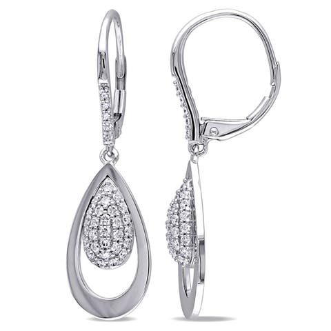 Diamond Dangle Teardrop Earrings 14k White Gold
