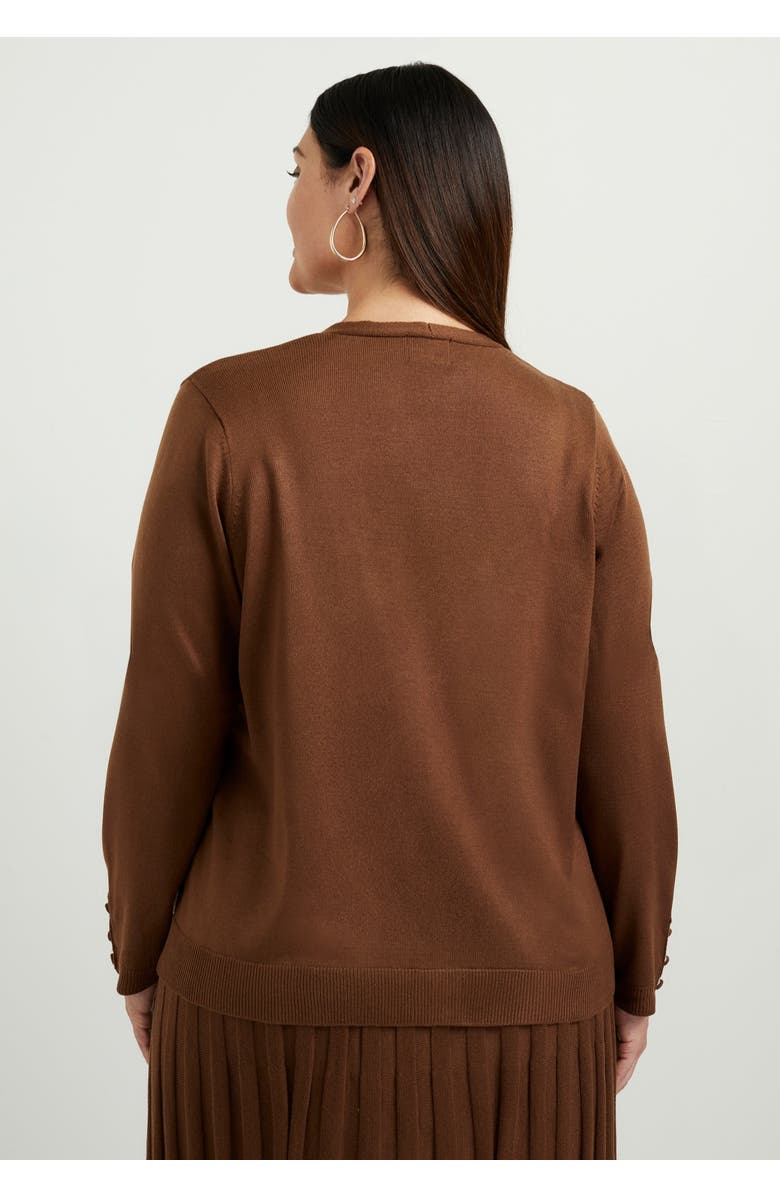June + Vie Button-Sleeve Cardigan, Alternate, color, Cocoa Brown