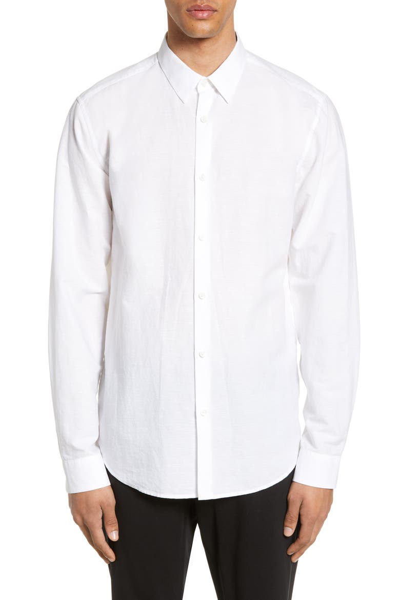 Irving Slim Fit Linen Blend Shirt, Main, color, WHITE