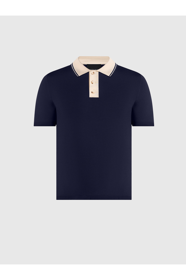 Roux Contrast Detail Luxe Knit Polo Shirt, Alternate, color, Navy