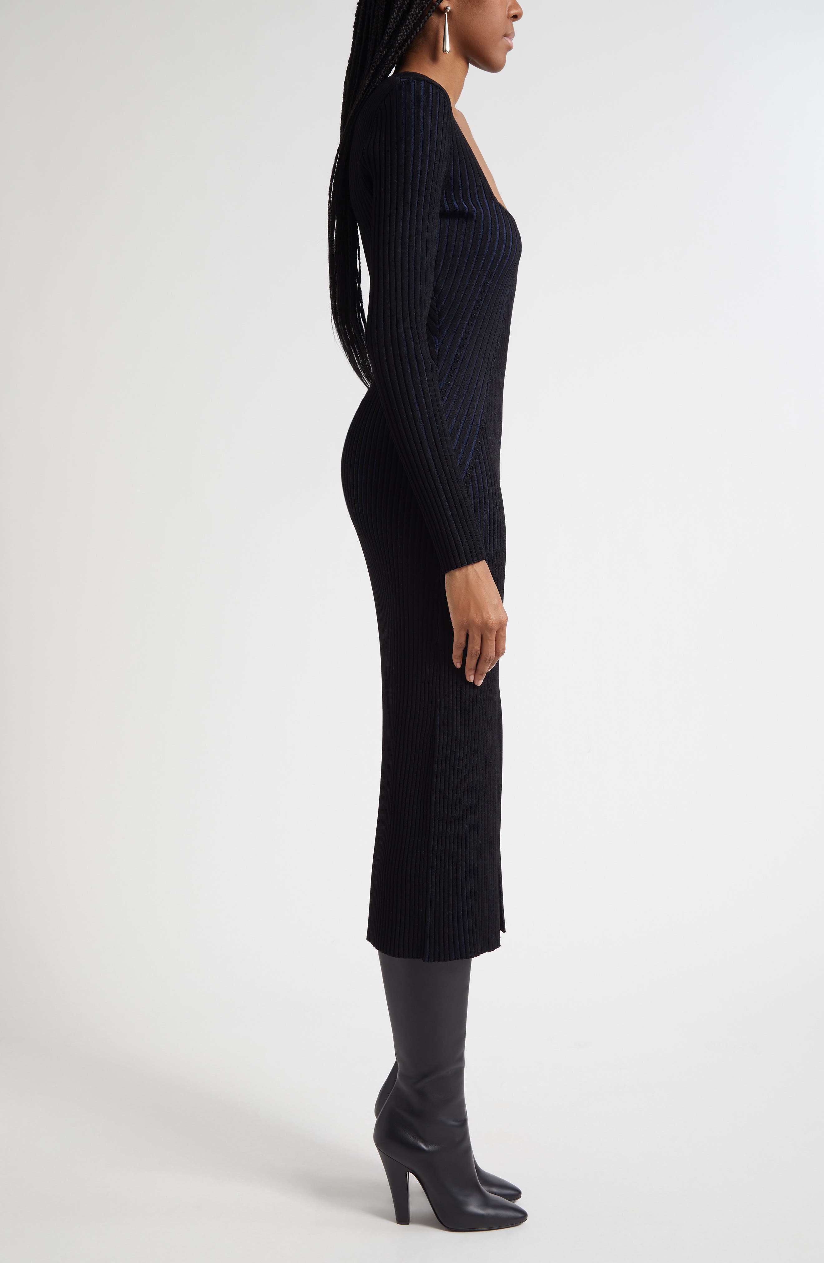 Ramy Brook Logan Directional Rib Long Sleeve Sweater Dress (Women ...