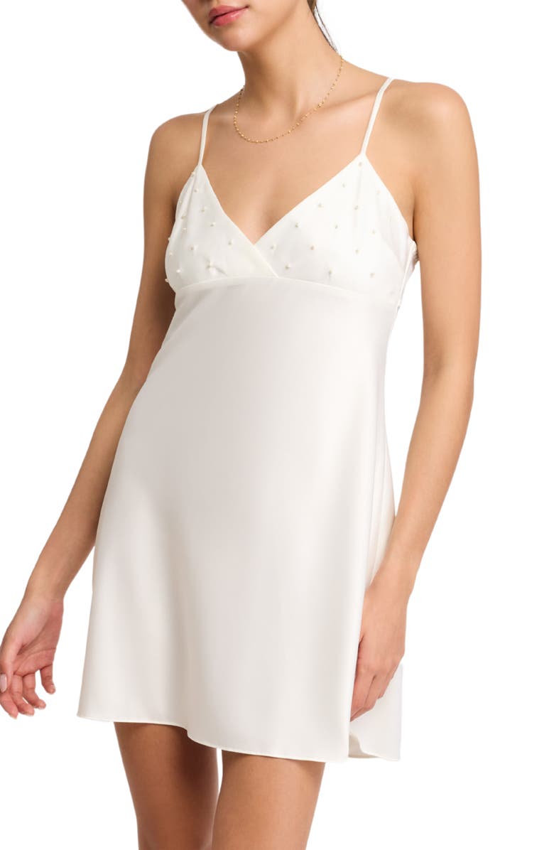 Rya Collection Imitation Pearl Charmeuse Chemise, Alternate, color, Ivory