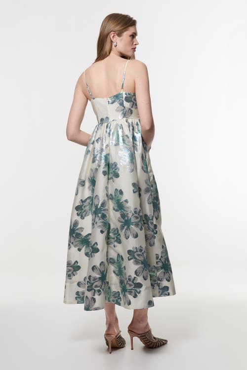 Karen Millen Metallic Jacquard Midi Dress In Blue