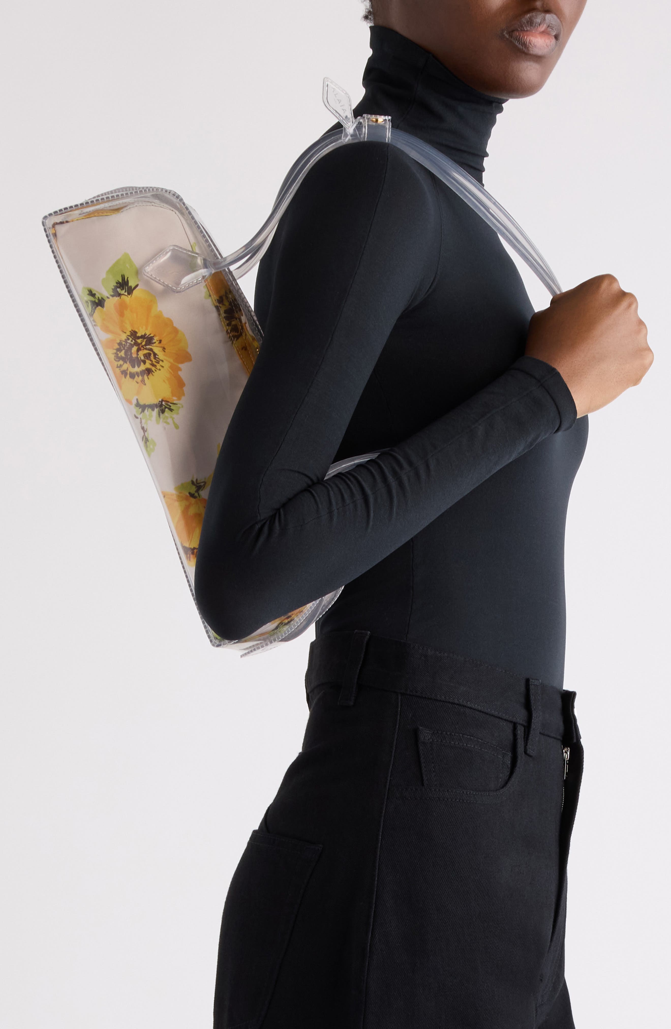 Medium Le Teckel Floral Print East/West Shoulder Bag, Alternate, color, BLANC/ JAUNE 022