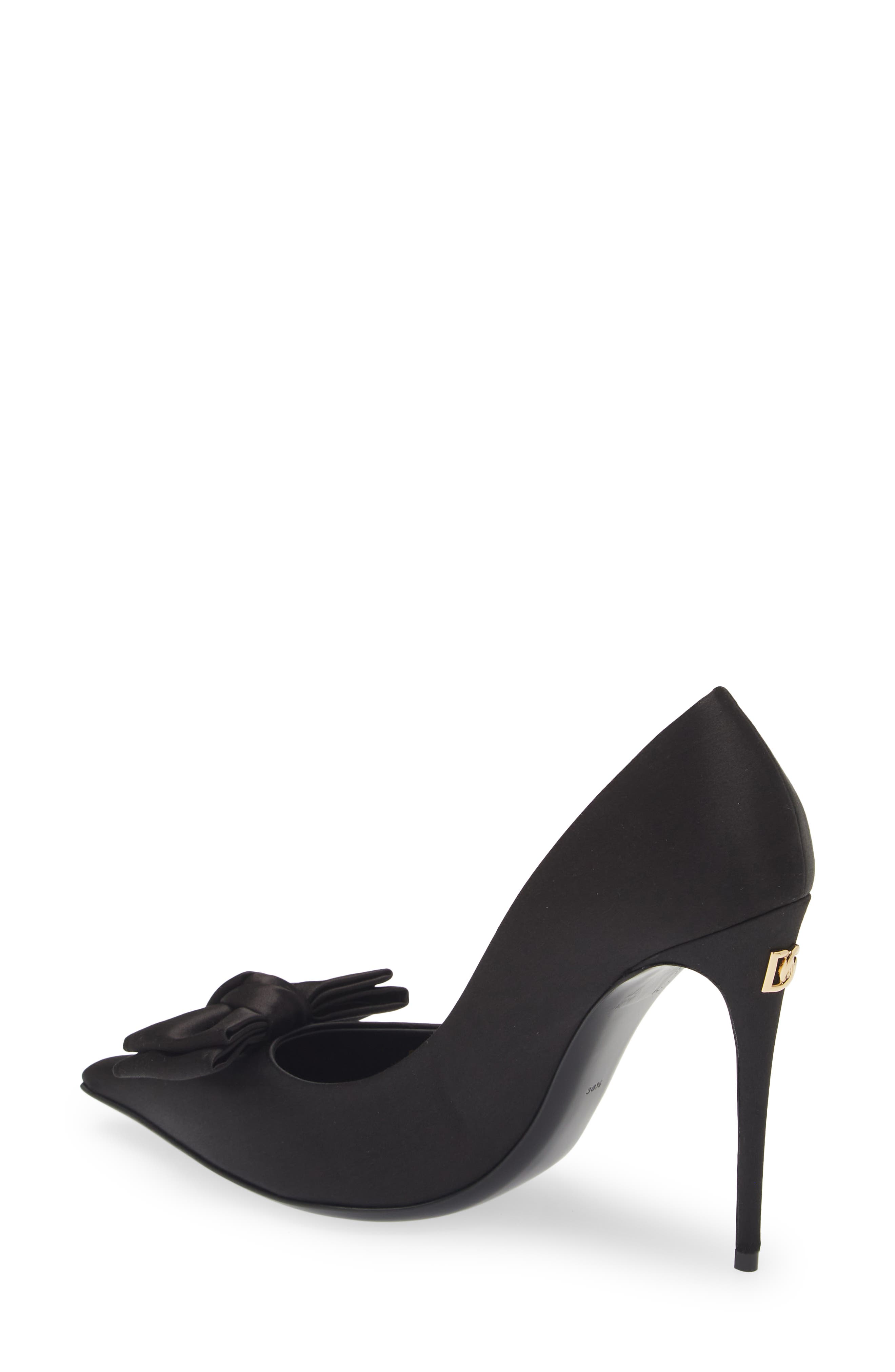Dolce&Gabbana Mun Bow Satin Pump, Alternate, color, Nero/ Nero