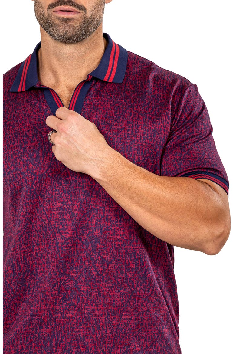 Marthyr Grid Print Johnny Collar Cotton Polo, Alternate, color, RED