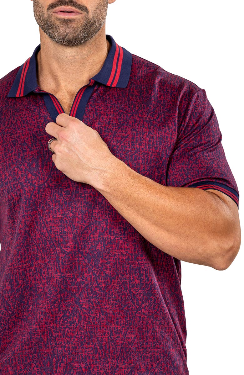Maceoo Marthyr Grid Print Johnny Collar Cotton Polo, Alternate, color,