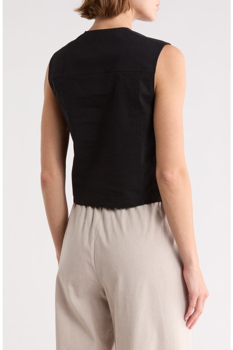 Linen Blend Trucker Vest, Alternate, color, BLACK