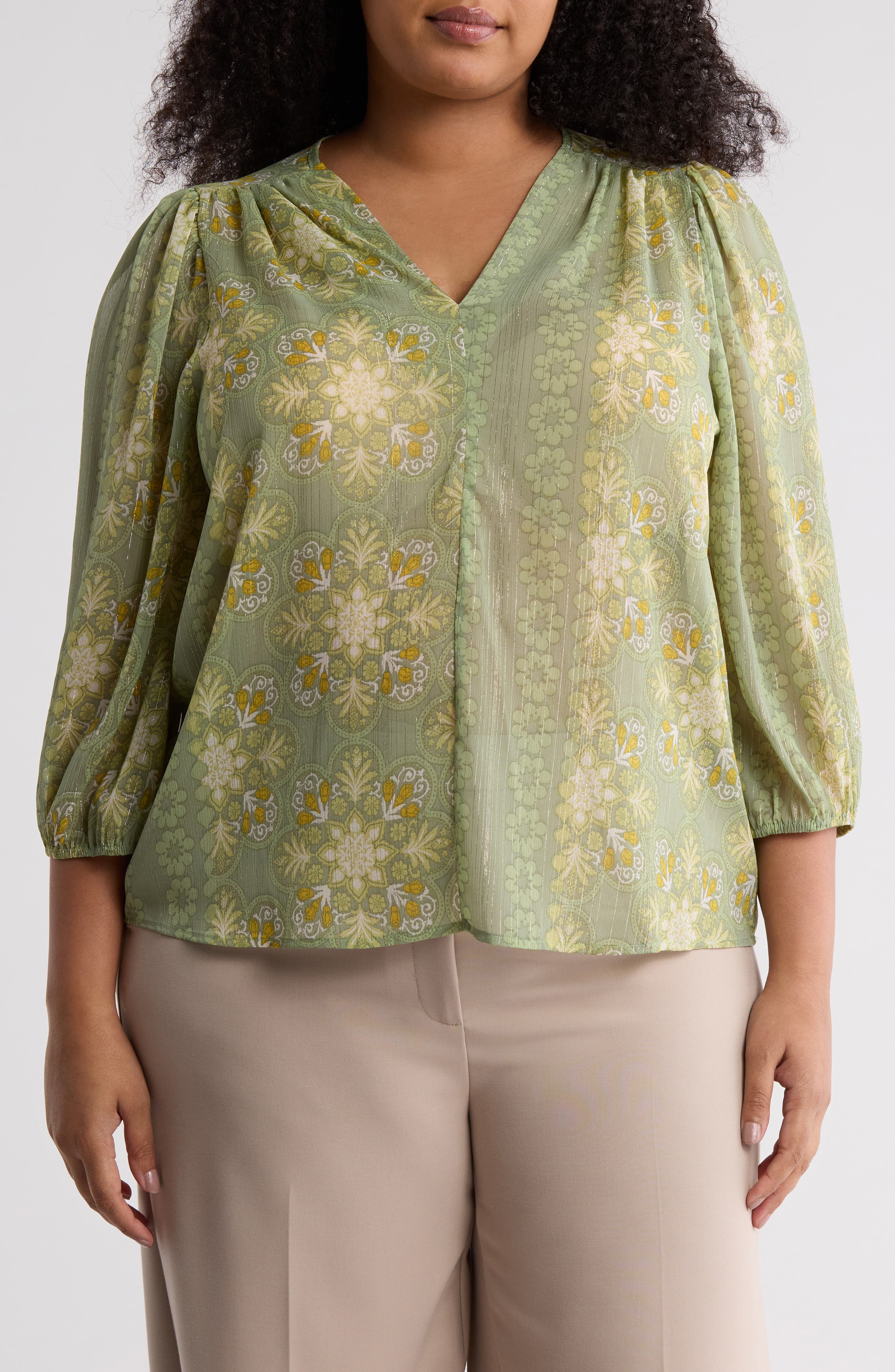 Renee C Floral Print Chiffon Top