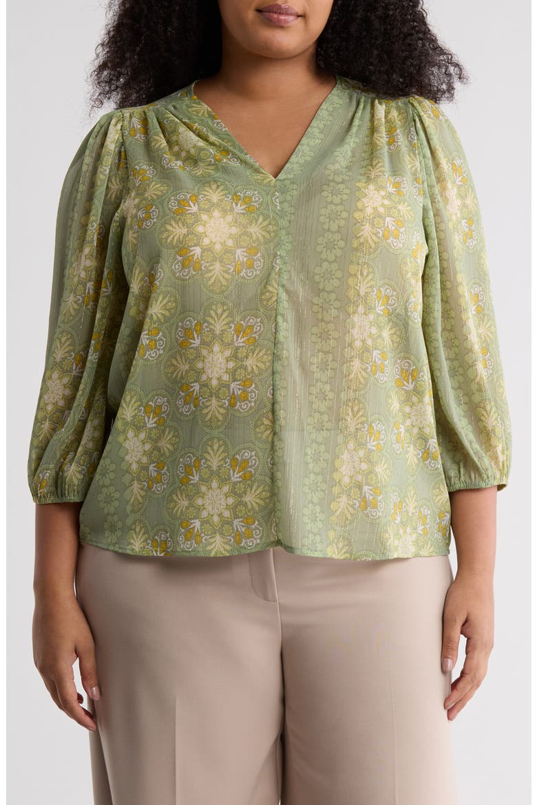 Floral Print Chiffon Top, Main, color, SAGE