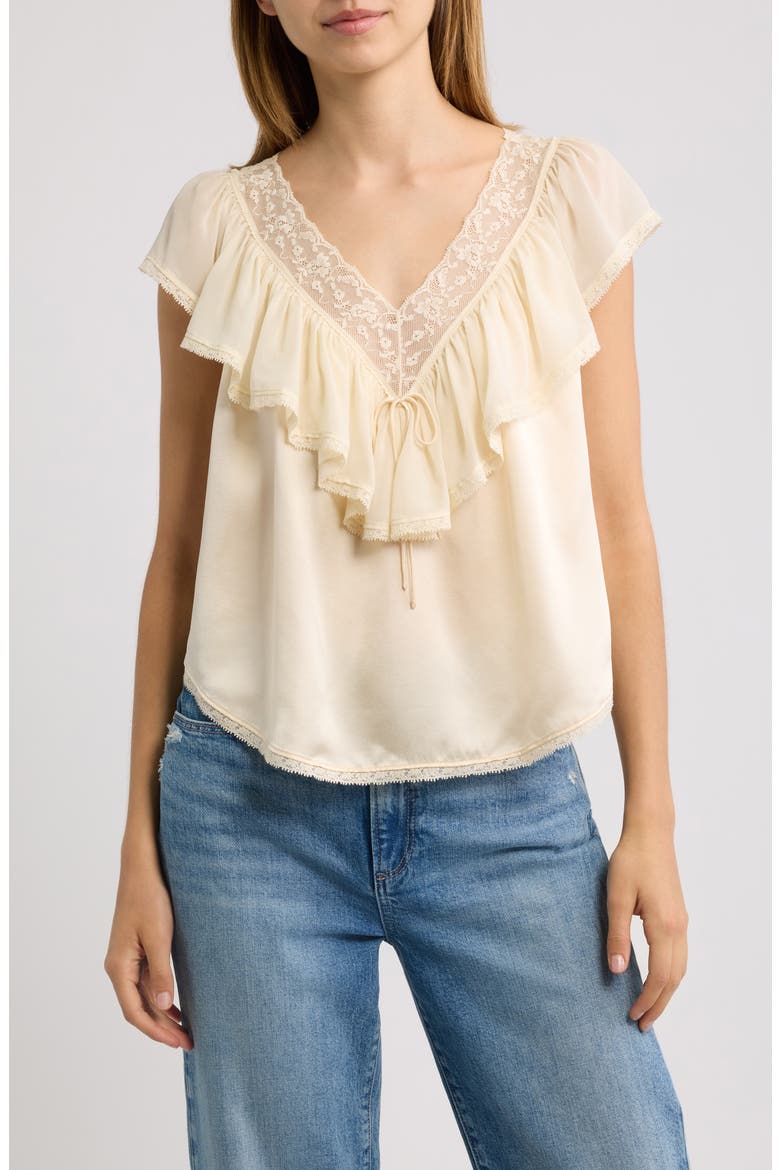 Yadira Silk Top with Lace Trim, Main, color, CANDLELIGHT