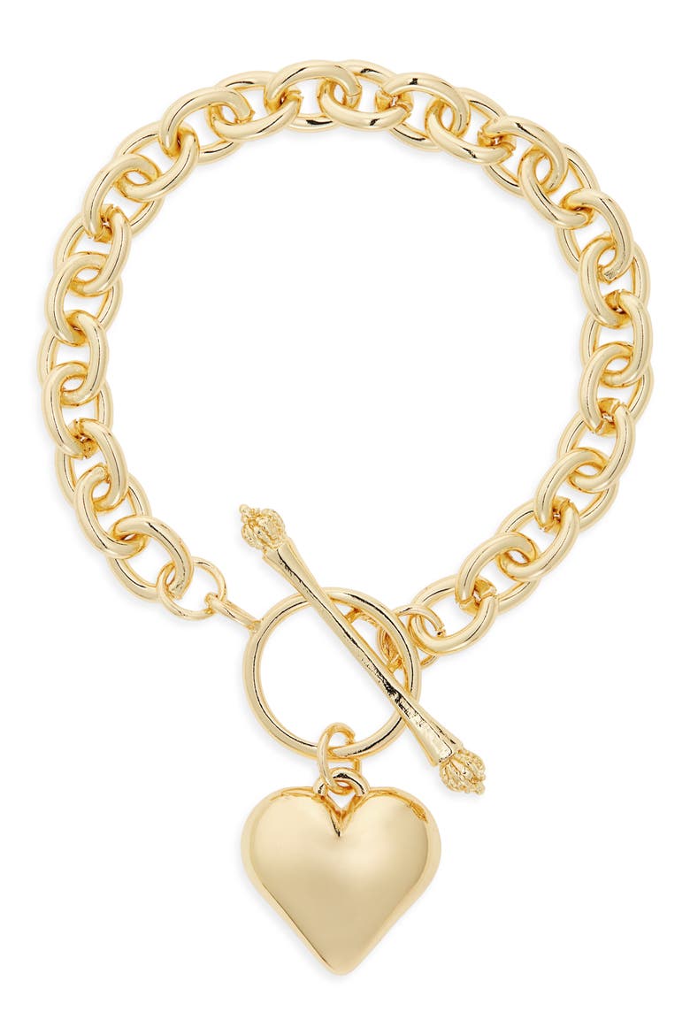 Chunky Heart Charm Rolo Chain Bracelet, Main, color, GOLD