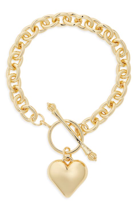 Chunky Heart Charm Rolo Chain Bracelet