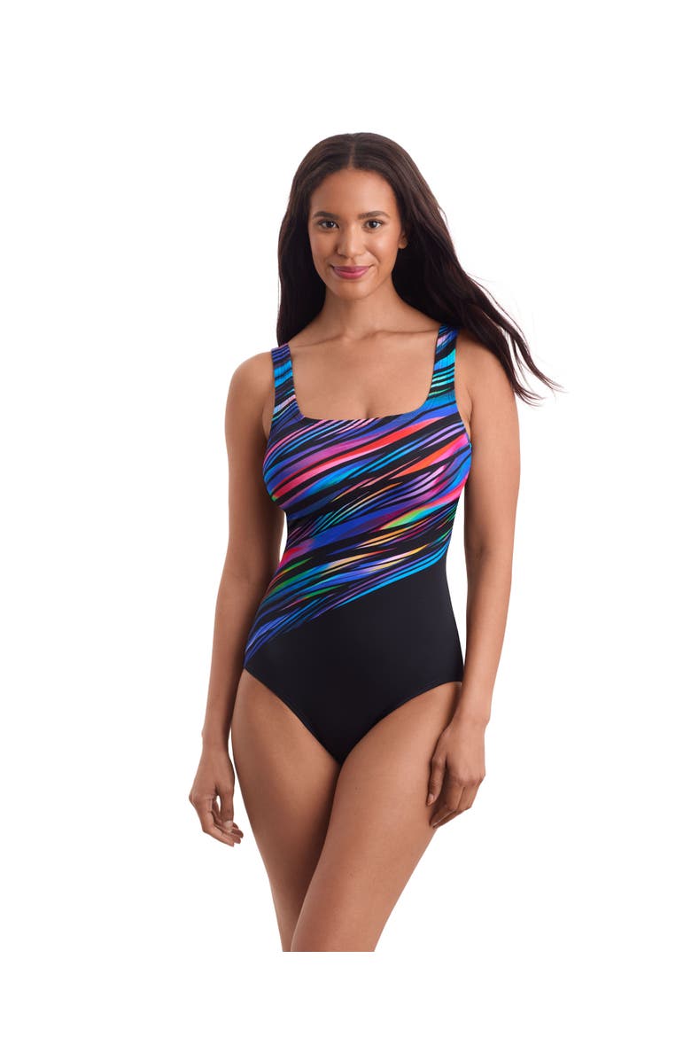 ShapeSolver Sport Scoopneck Tank Chlorine Resistant Adjustable One-Piece Swimsuit, Main, color, Multi Wave Power