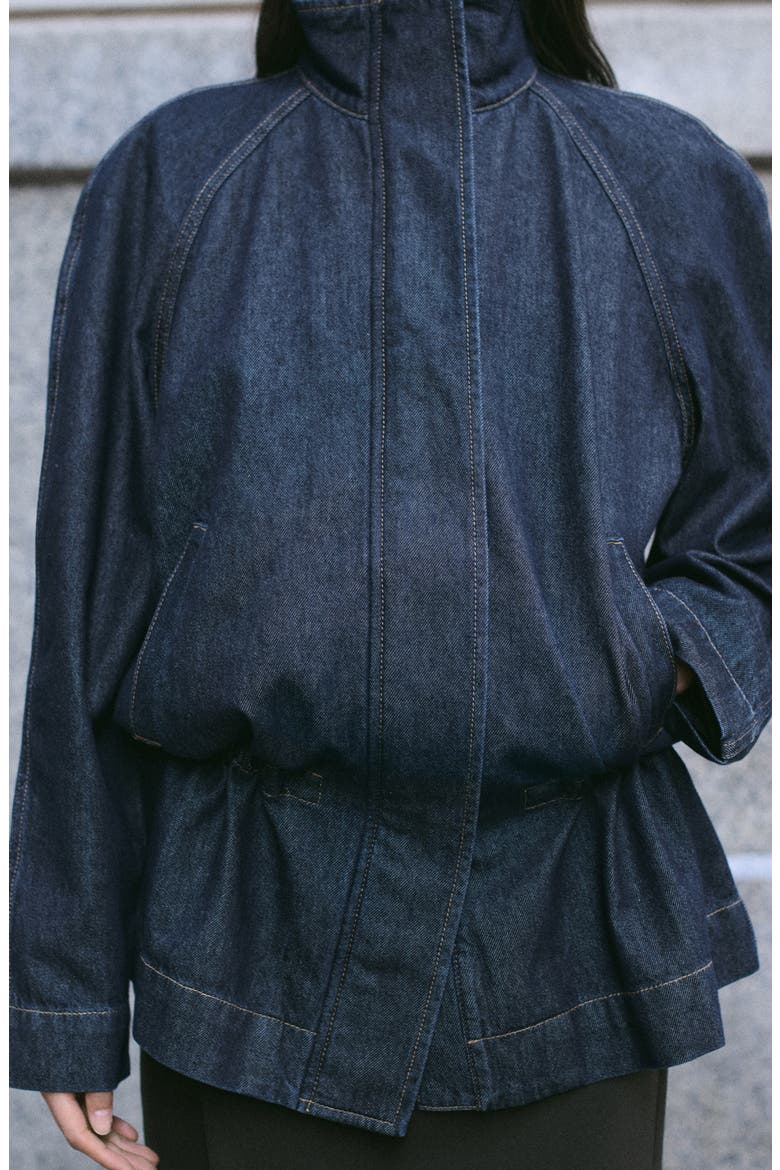 Gathered Waist Denim Parka, Alternate, color, OPEN BLUE