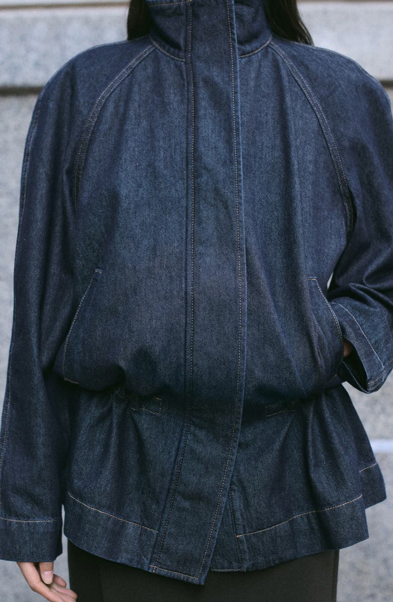 MANGO Gathered Waist Denim Parka, Alternate, color, Open Blue