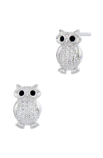 Savvy Cie Jewels Italian Sterling Silver 4mm X 6mm Owl Stud Earrings In Metallic