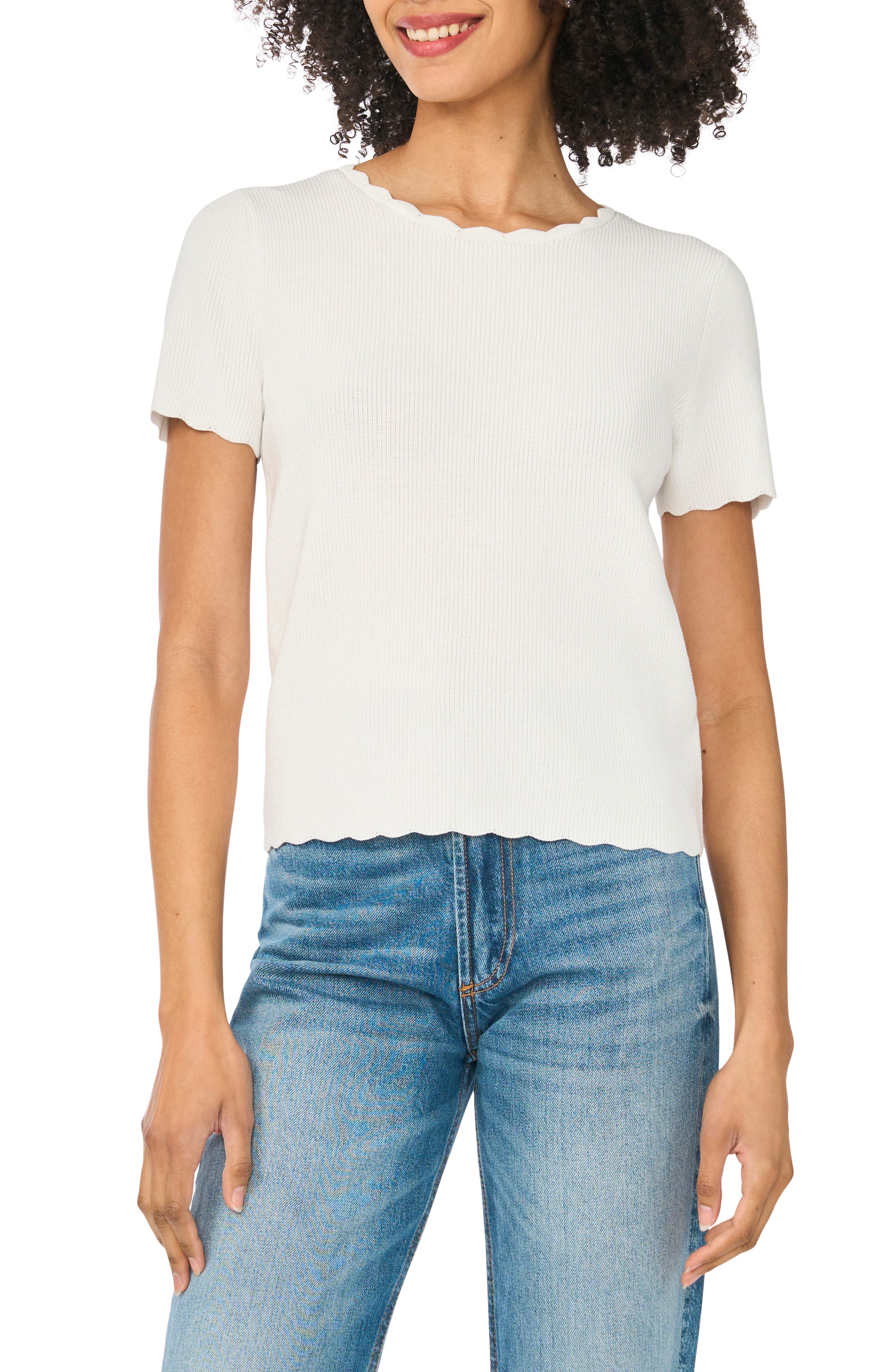 Scallop Rib Short Sleeve Knit Top