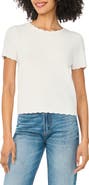 CeCe Scallop Rib Short Sleeve Knit Top